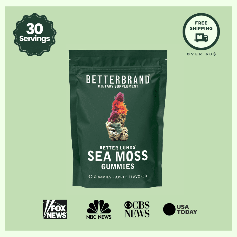 BetterBrand Sea Moss Gummies, 60 gummies, apple flavored, 30 servings betterbrand gummies, free shipping on orders over $60